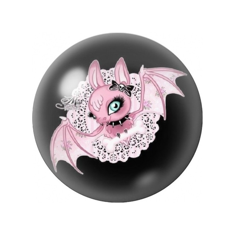 Cabochon en Verre Illustré Chauve-Souris Rose en Dentelle 12 à 25mm