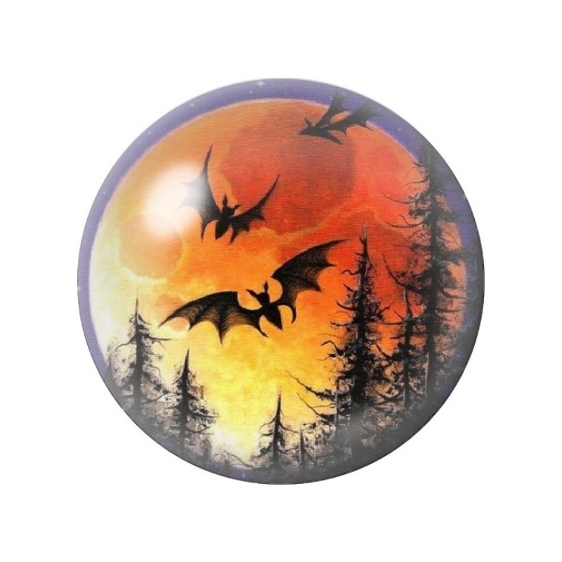 Cabochon en Verre Illustré Chauves-Souris au Soleil Orange 12 à 25mm