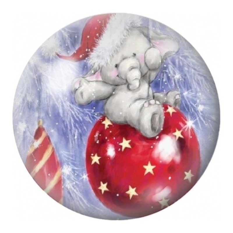 Cabochon en Verre Illustré Éléphant sur Boule de Noël Rouge 12 à 25mm