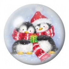 Cabochon en Verre Illustré Duo de Pingouins de Noël 12 à 25mm pour la Création de Bijoux Fantaisie - DIY