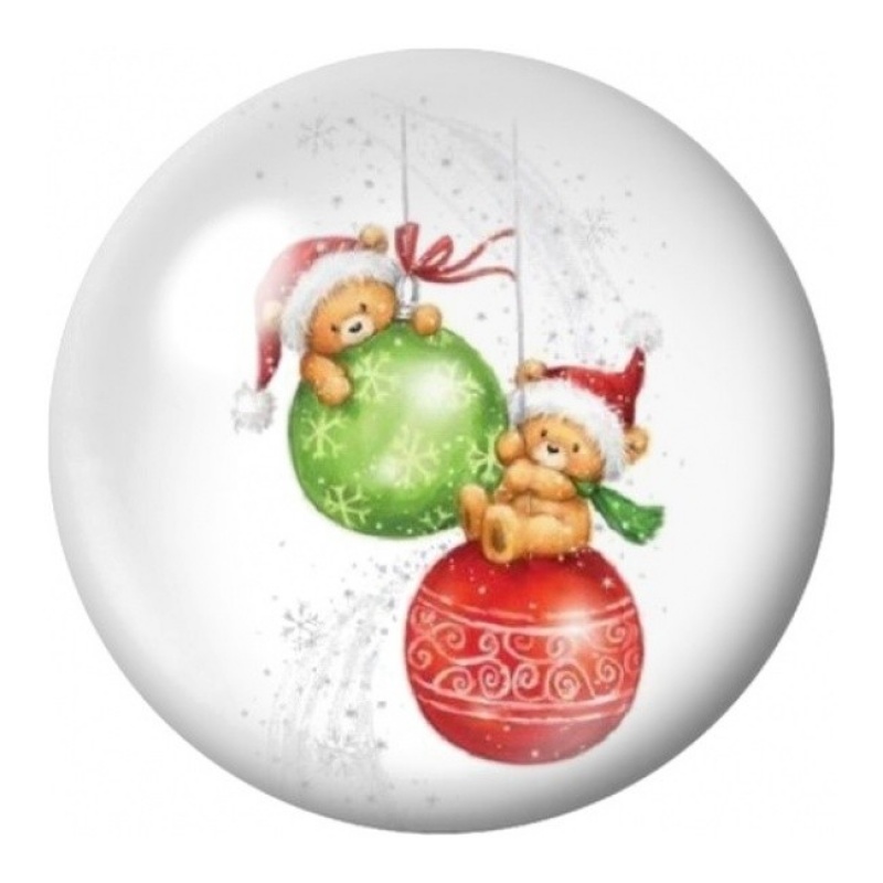 Cabochon en Verre Illustré Ourson aux Boules de Noël 12 à 25mm