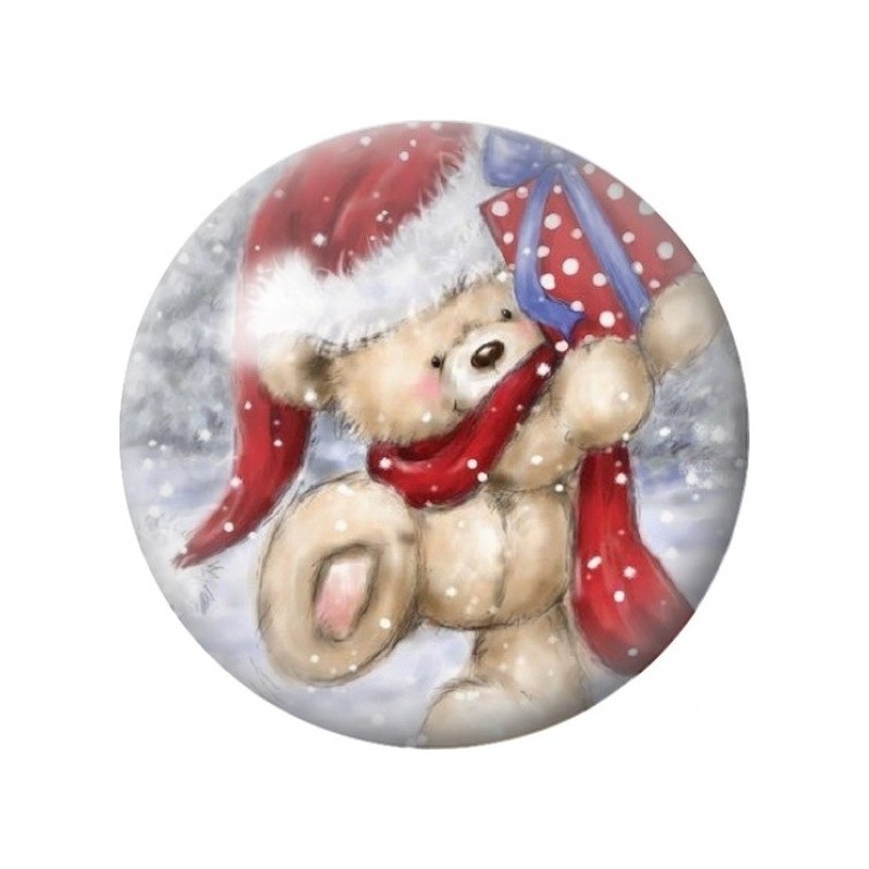 Cabochon en Verre Illustré Ourson au Cadeau et Bonnet Pointu 12 à 25mm