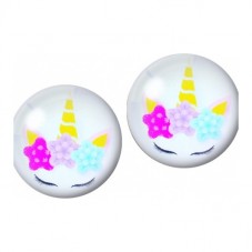 2 Cabochons en Verre Illustrés Licorne aux Fleurs Pastel 12mm pour la Création de Bijoux Fantaisie - DIY