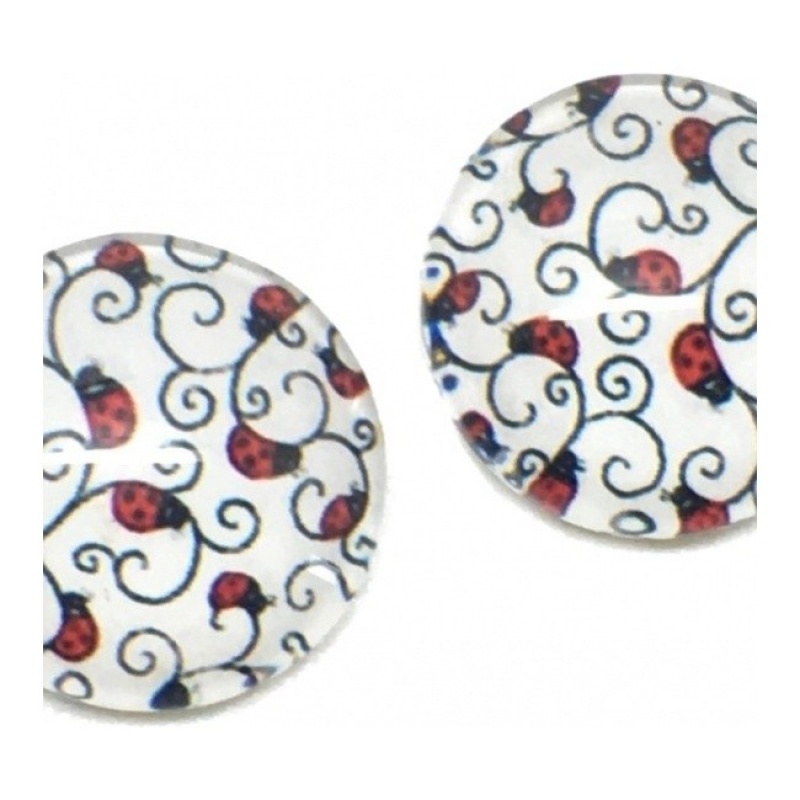 2 Cabochons en Verre Illustrés Coccinelles et Volutes 12mm