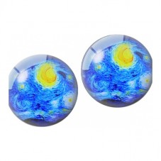 2 Cabochons en Verre Illustrés Nuit Étoilée de Van Gogh 12mm pour la Création de Bijoux Fantaisie - DIY