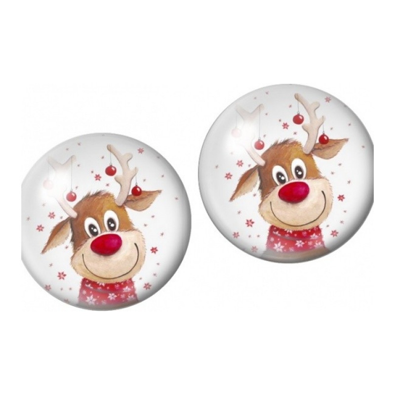2 Cabochons en Verre Illustrés Rudolph en Hiver 12mm