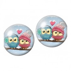 2 Cabochons en Verre Illustrés Hiboux d’Hiver Colorés 12mm pour la Création de Bijoux Fantaisie - DIY