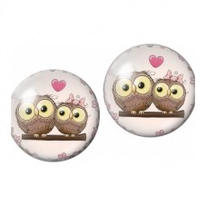 2 Cabochons en Verre Illustrés Couple de Hiboux et Cœur 12mm pour la Création de Bijoux Fantaisie - DIY