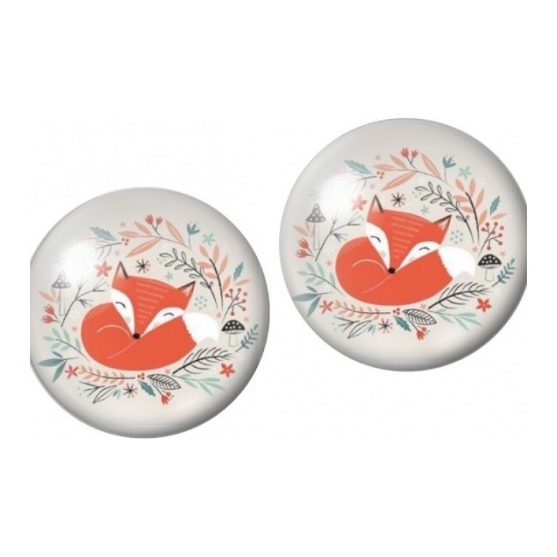2 Cabochons en Verre Illustrés Renard d’Hiver Fleuri 12mm