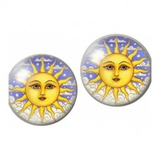 2 Cabochons en Verre Illustrés Soleil et Lune Célestes 12mm pour la Création de Bijoux Fantaisie - DIY