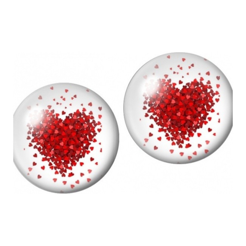 2 Cabochons en Verre Illustrés Cœur de Petits Cœurs Rouges 12mm