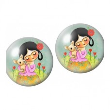 2 Cabochons en Verre Illustrés Frida Kahlo et Petit Singe 12mm pour la Création de Bijoux Fantaisie - DIY