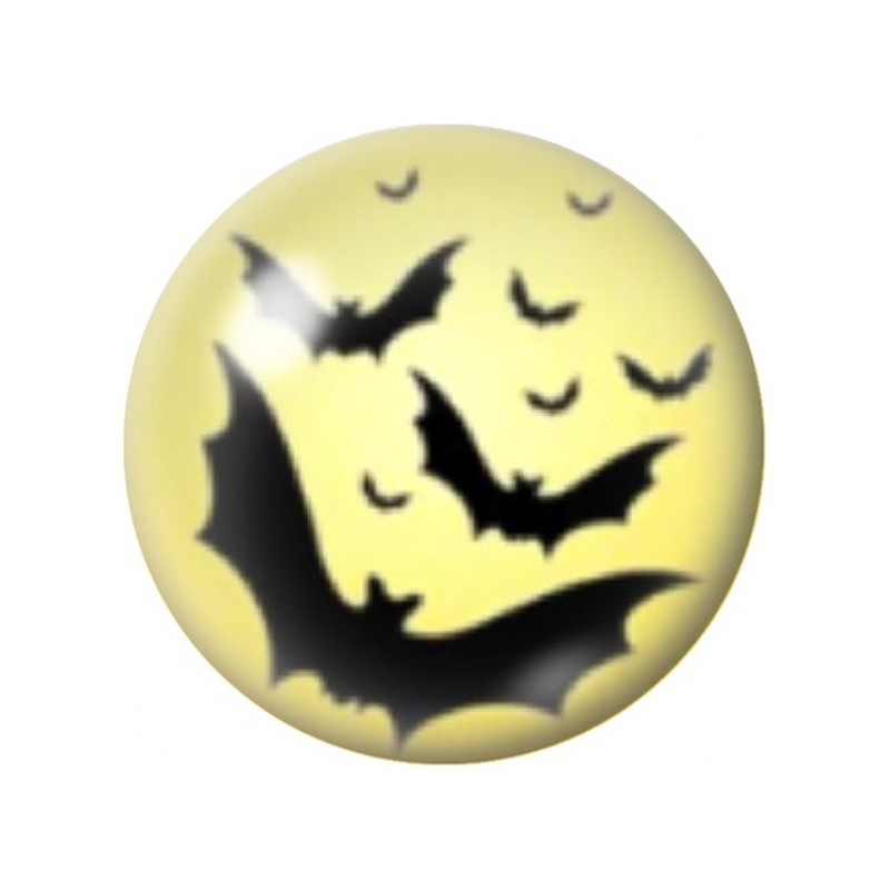 Cabochon en Verre Illustré Chauves-Souris et Lune Jaune 12 à 25mm