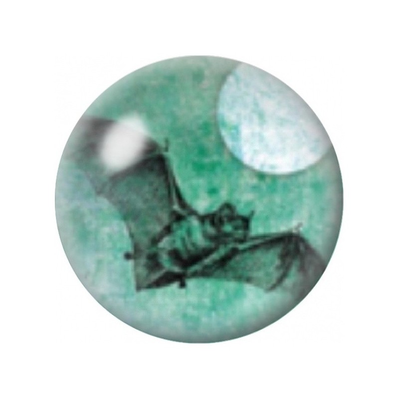 Cabochon en Verre Illustré Chauve-Souris sur Turquoise Vieilli 12 à 25mm