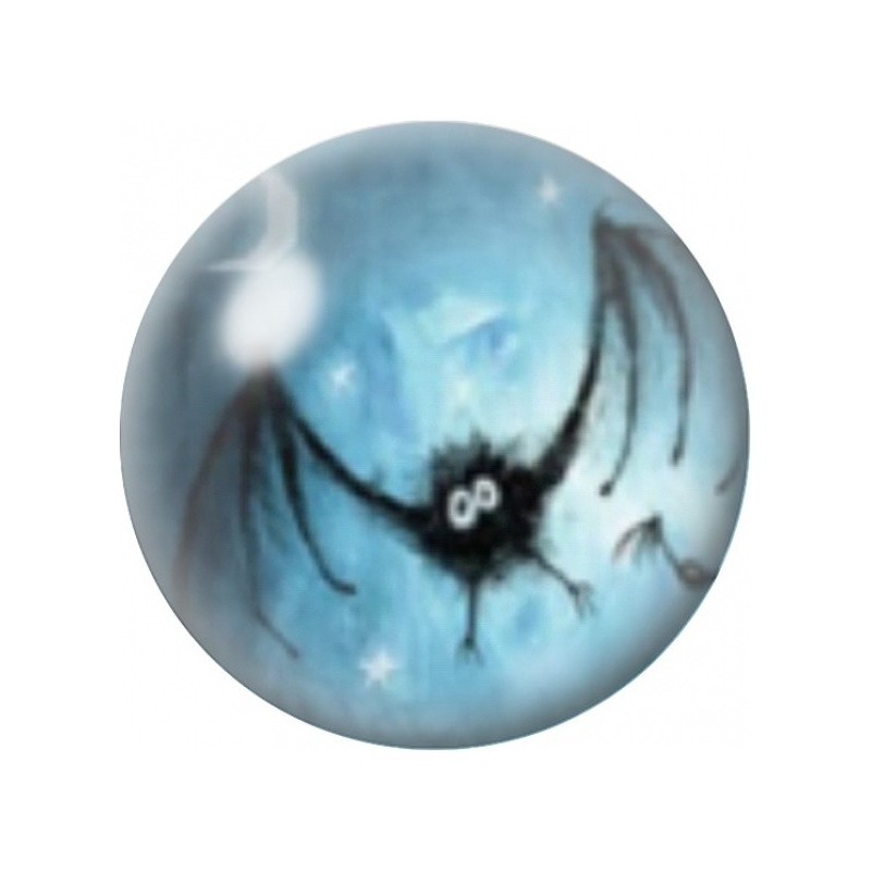 Cabochon en Verre Illustré Petite Chauve-Souris Noire sur Bleu 12 à 25mm