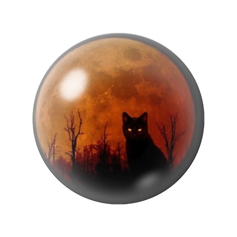 Cabochon en Verre Illustré Chat Noir sous la Lune Orange 12 à 25mm