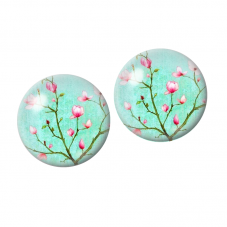 2 Cabochons en Verre Illustrés Branches de Cerisier 12mm pour la Création de Bijoux Fantaisie - DIY