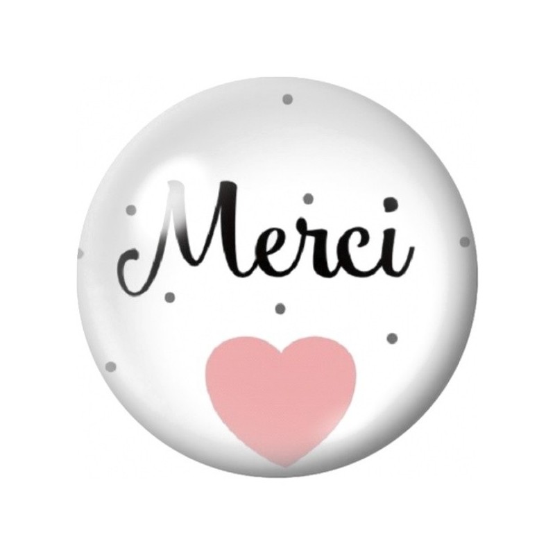 Cabochon en Verre Illustré Merci au Cœur Rose 12 à 25mm