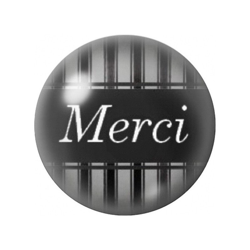 Cabochon en Verre Illustré Merci sur Quadrillage Gris 12 à 25mm