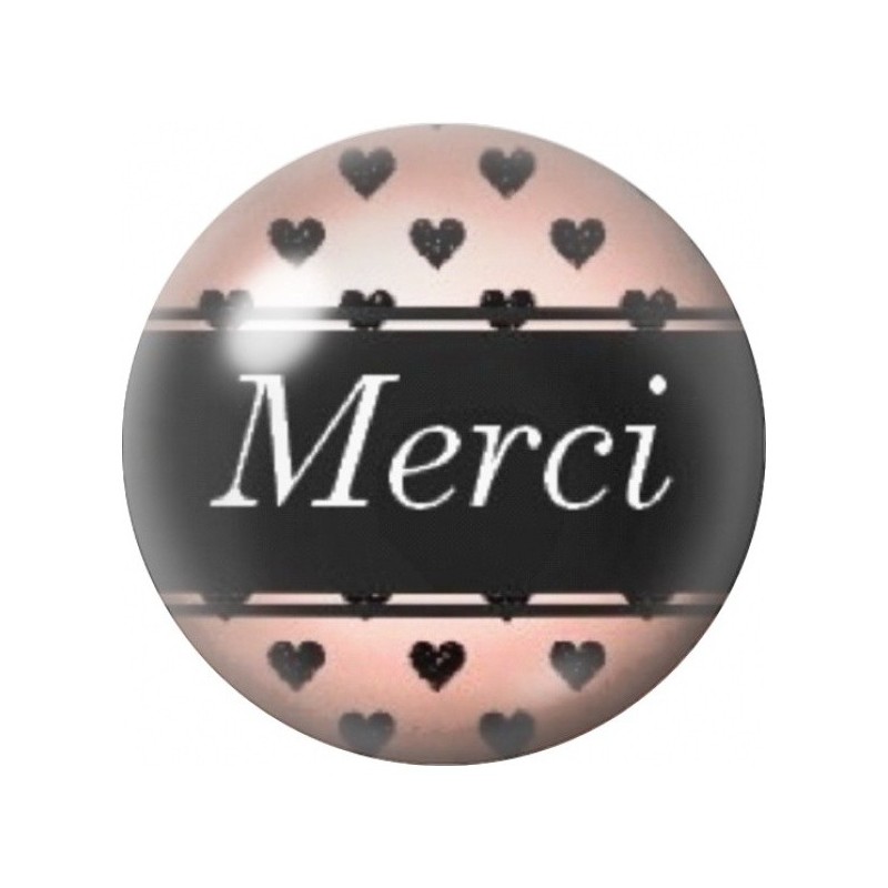 Cabochon en Verre Illustré Merci aux Petits Cœurs Noirs 12 à 25mm