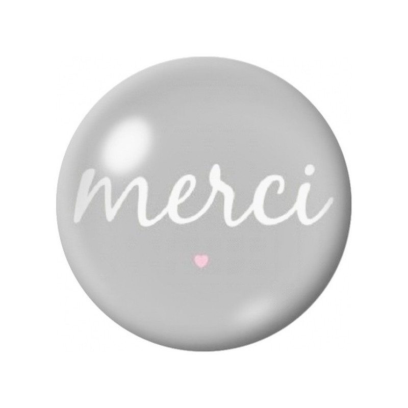 Cabochon en Verre Illustré Merci Blanc au Petit Cœur Rose 12 à 25mm