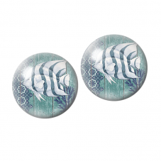 2 Cabochons en Verre Illustrés Poisson Rayé Bleu 10mm pour la création de bijoux fantaisie - DIY