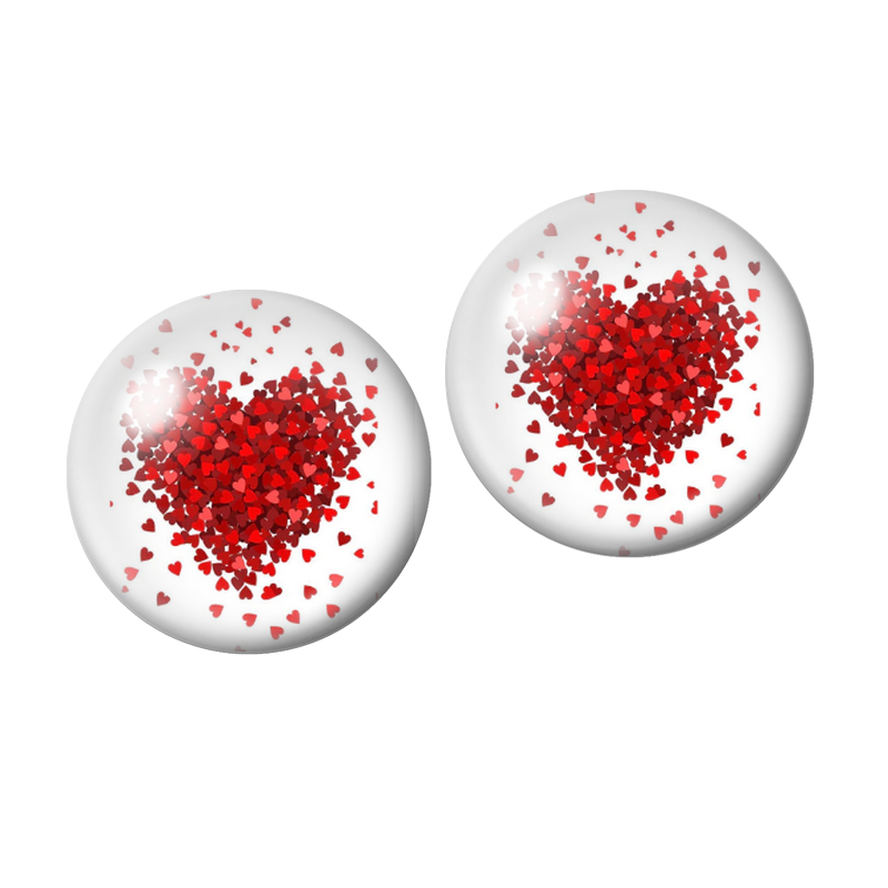 2 Cabochons en Verre Illustrés Cœur de Petits Cœurs 10mm