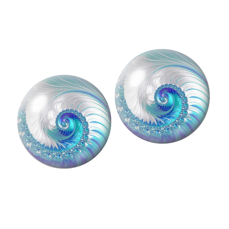 2 Cabochons en Verre Illustrés Spirale Marine Turquoise 10mm