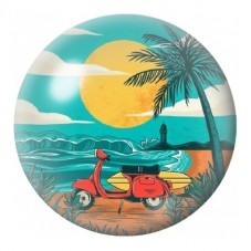 Cabochon en Verre Illustré Scooter Rouge sous les Tropiques 12 à 25mm pour la Création de Bijoux Fantaisie - DIY