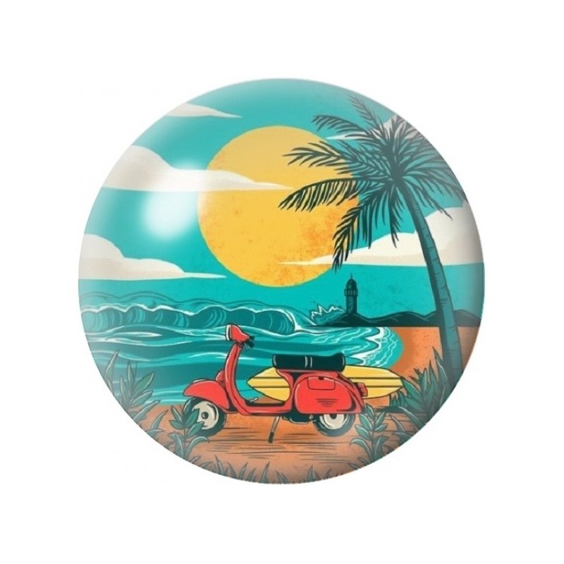Cabochon en Verre Illustré Scooter Rouge sous les Tropiques 12 à 25mm