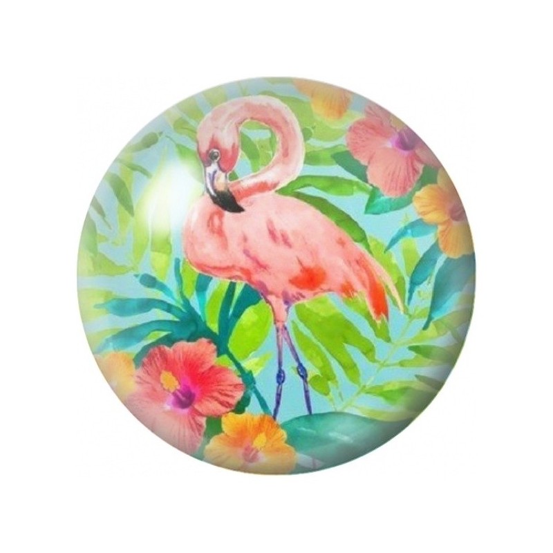 Cabochon en Verre Illustré Flamant Rose aux Fleurs Tropicales 12 à 25mm