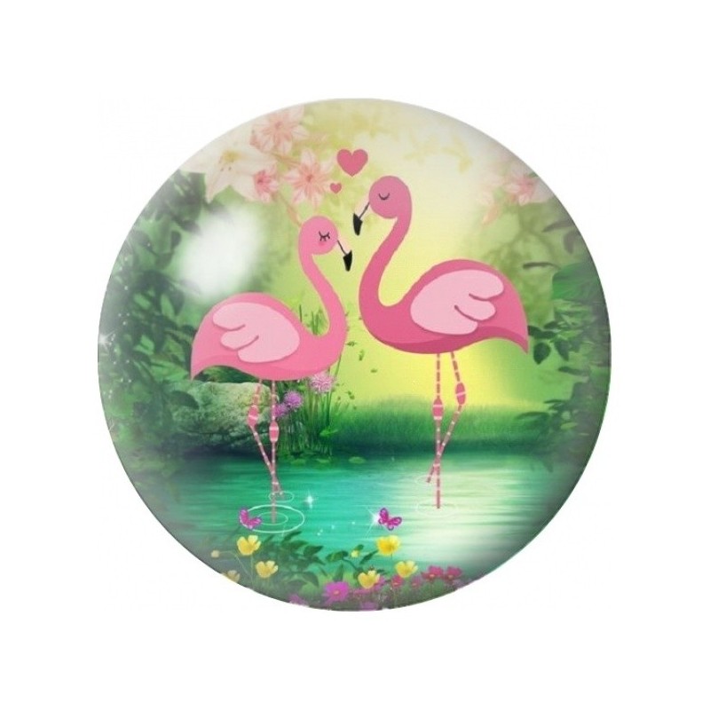 Cabochon en Verre Illustré Couple de Flamants Roses 12 à 25mm