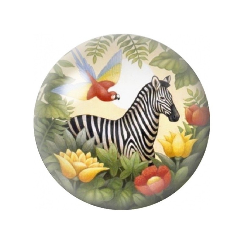 Cabochon en Verre Illustré Zèbre au Jardin Exotique 12 à 25mm