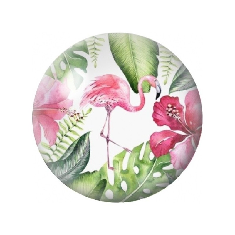 Cabochon en Verre Illustré Flamant Rose aux Hibiscus 12 à 25mm