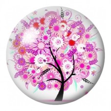 Cabochon en Verre Illustré Arbre aux Fleurs Roses 12 à 25mm pour la Création de Bijoux Fantaisie - DIY