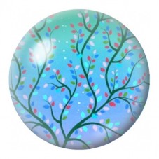 Cabochon en Verre Illustré Branches Fleuries sur Bleu 12 à 25mm pour la Création de Bijoux Fantaisie - DIY