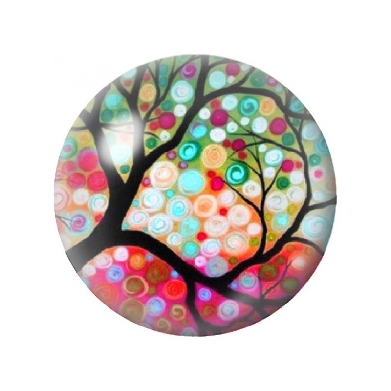 Cabochon en Verre Illustré Arbre aux Bulles Colorées 12 à 25mm