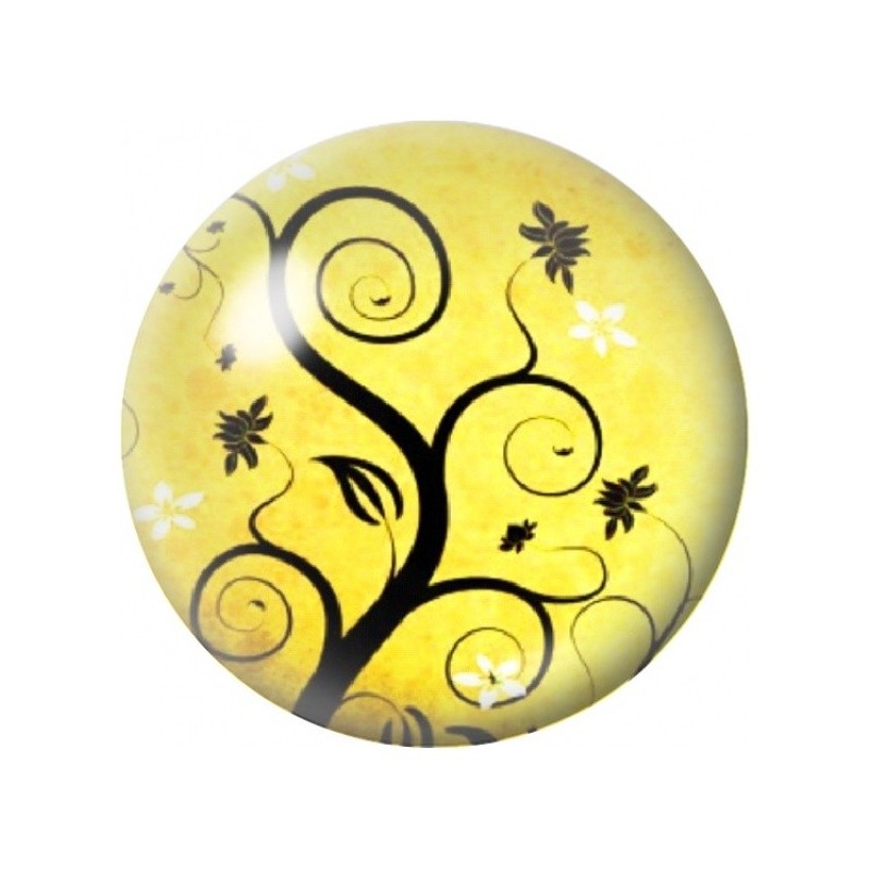Cabochon en Verre Illustré Arbre aux Spirales Jaunes 12 à 25mm