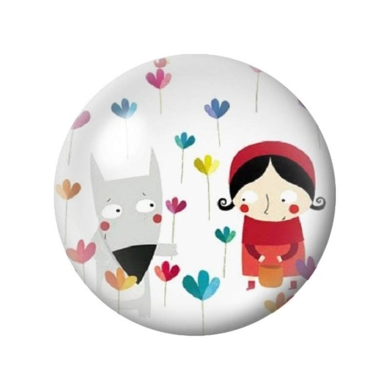 Cabochon en Verre Illustré Petit Chaperon Rouge et Loup Blanc 12 à 25mm