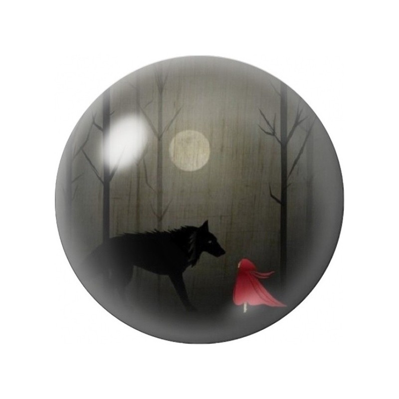 Cabochon en Verre Illustré Petit Chaperon Rouge face au Loup 12 à 25mm