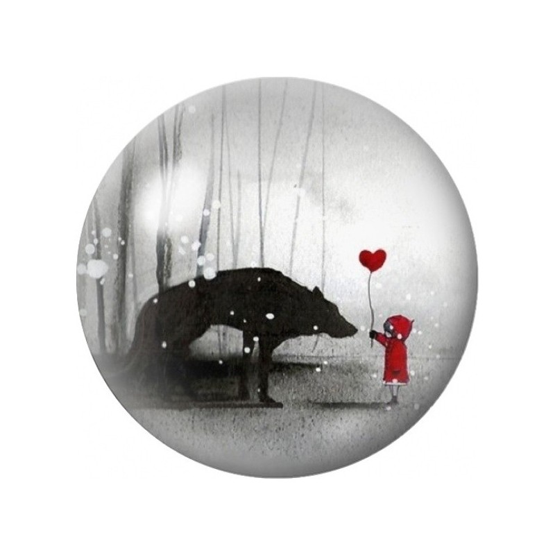 Cabochon en Verre Illustré Petit Chaperon Rouge au Cœur 12 à 25mm