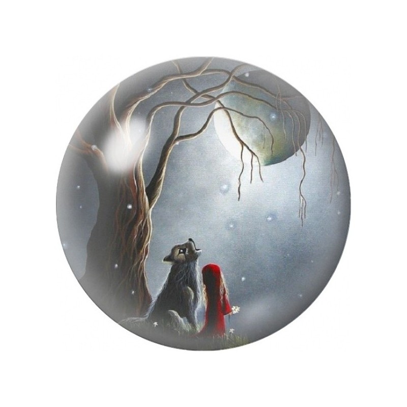 Cabochon en Verre Illustré Petit Chaperon Rouge sous l'Arbre 12 à 25mm