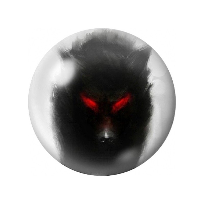 Cabochon en Verre Illustré Loup Noir aux Yeux Rouges 12 à 25mm