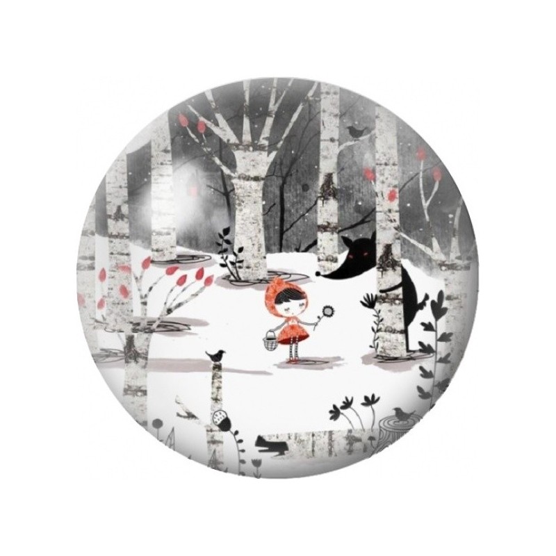 Cabochon en Verre Illustré Chaperon Rouge au Village Enneigé 12 à 25mm