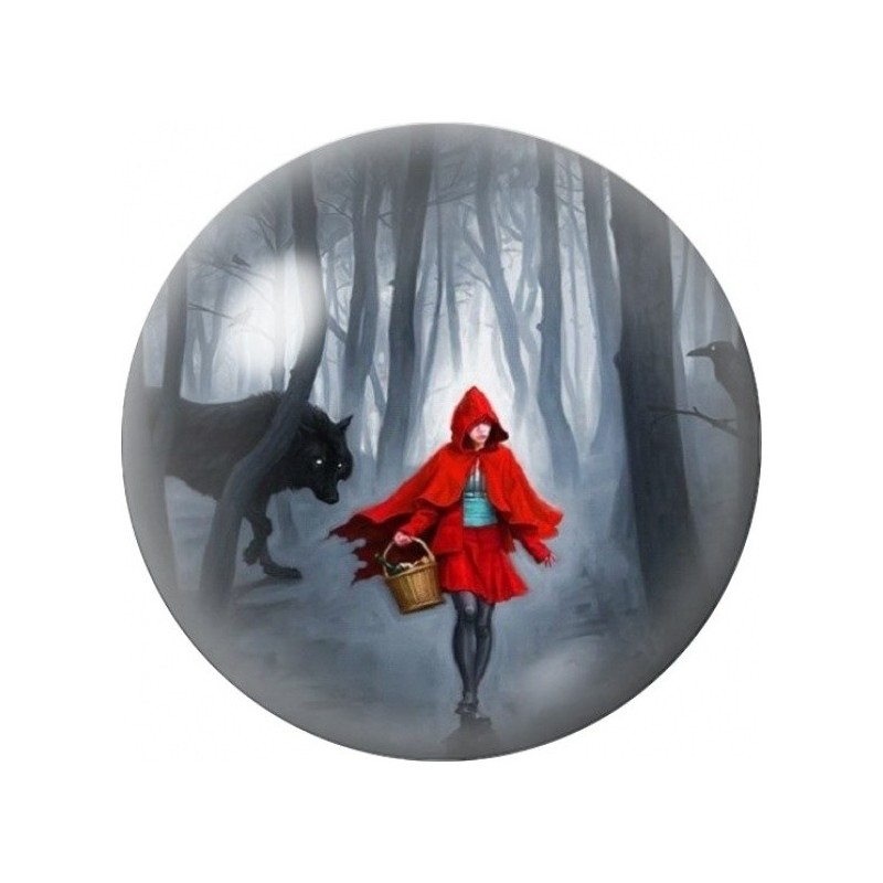 Cabochon en Verre Illustré Petit Chaperon Rouge et Loup en Forêt 12 à 25mm