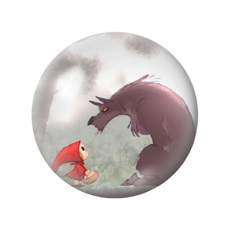 Cabochon en Verre Illustré Chaperon Rouge face au Grand Loup 12 à 25mm