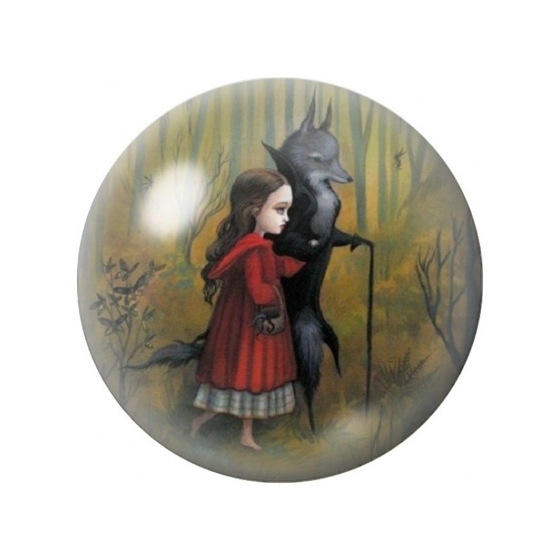 Cabochon en Verre Illustré Fillette Rouge et Loup Protecteur 12 à 25mm