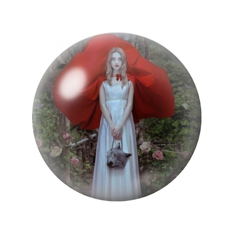 Cabochon en Verre Illustré Dame Blanche au Manteau Rouge 12 à 25mm