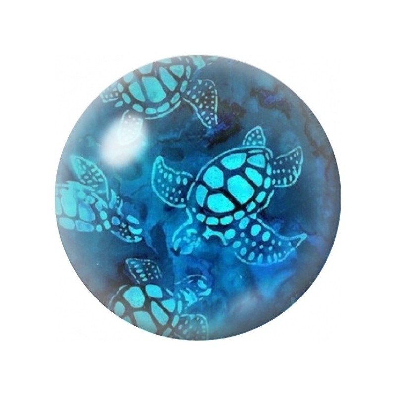 Cabochon en Verre Illustré Tortue Turquoise dans le Grand Bleu 12 à 25mm