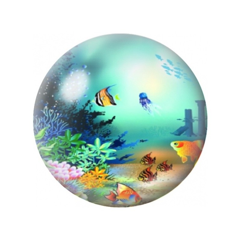 Cabochon en Verre Illustré Aquarium aux Poissons Colorés 12 à 25mm